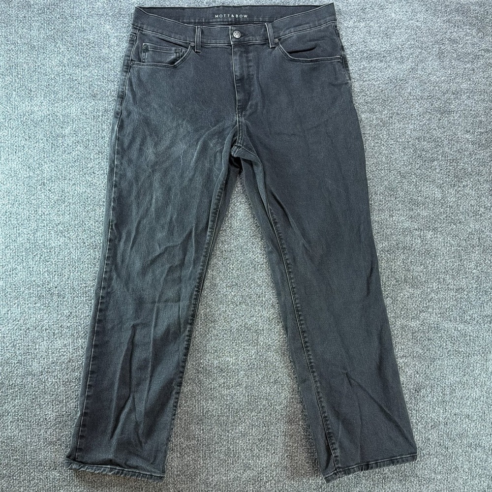 Mott & Bow Mens Straight Leg Jeans 35x30 Faded Blk Premium Denim Stretch Casual